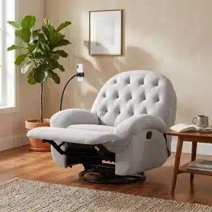 Kura Rocking Recliner Sofa With Phone Holder in easy clean fabric - Lazio Sofa